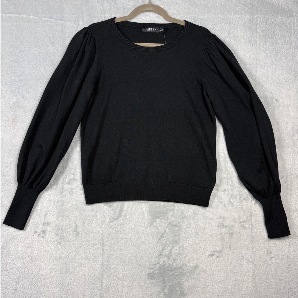 Lauren Ralph Lauren Black Puff Sleeve Sweater Women's L NWT Cotton Modal